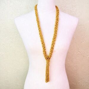 ANNA & AVA GOLD BRAIDED BEADS LONG TASSEL Y CHAIN NECKLACE 43” TOTAL LENGTH